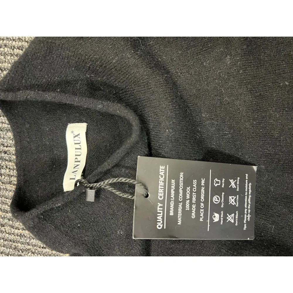Lanpulux Luxury Knit Black Sweater Wool Woman’s Small NWT - Picture 5 of 6